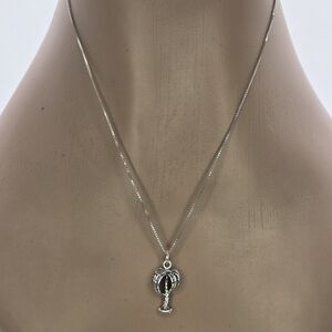 Dainty Tropical Palm Tree Pendant 19" Box Square Chain Sterling Silver 925 Set